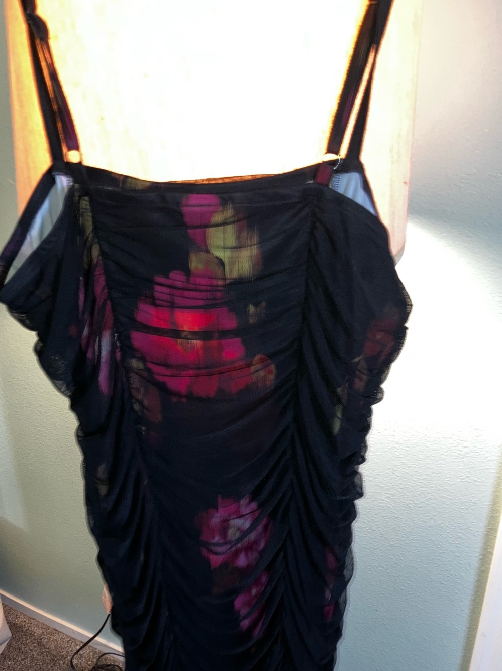 Torrid Black Floral Ruched Midi Dress with Pink Accents -Super flattering!!! - Picture 8 of 12